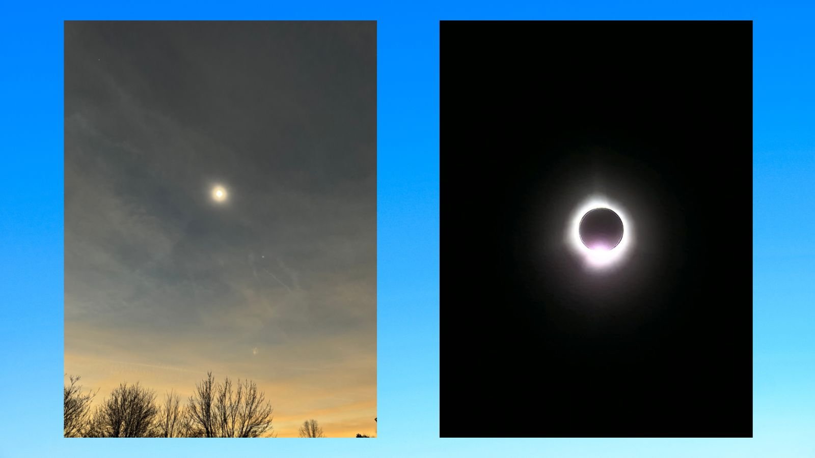 Side by side images of the solar eclipse taken with different phones